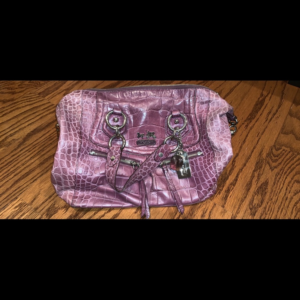 Snake Skin Print Purple Leather Coach Handbag